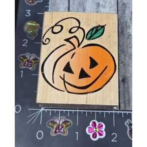 Hero Arts Pumpkin Jack O Lantern Jolly E2879 Rubber Stamp Wood #Q3